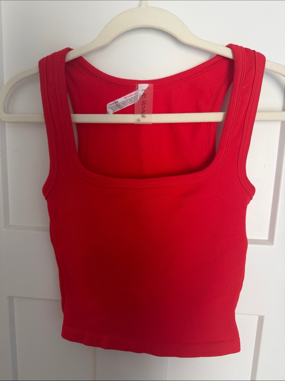 Red Ribbed Square-Neck Tank Top (Built in Bra) by AS revival